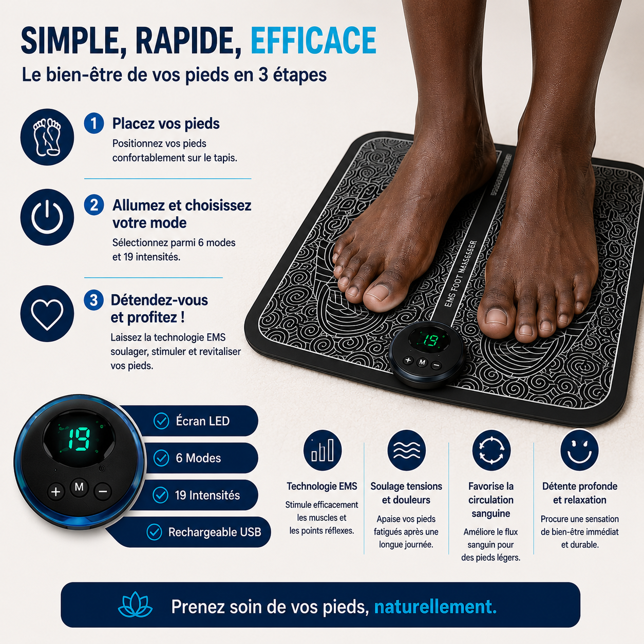 Tapis de Massage Plantaire Fini les brûlures et fourmillements la nuit