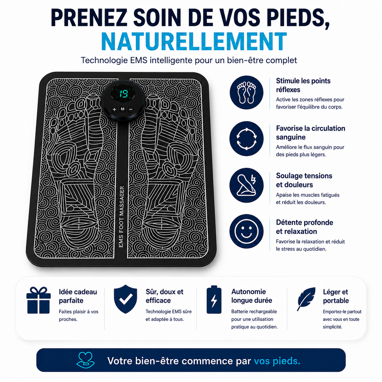 Tapis de Massage Plantaire Fini les brûlures et fourmillements la nuit