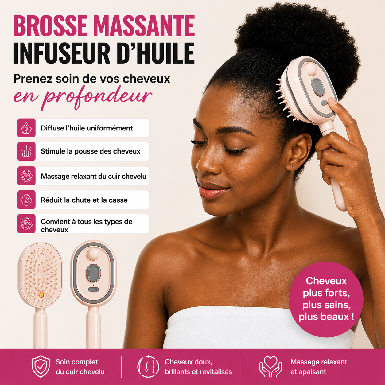 Brosse Massante 3-en-1 pour le Cuir Chevelu