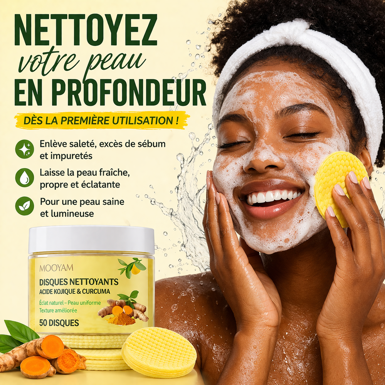 Disques Nettoyants Acide Kojique & Curcuma Peau Claire et Sans Taches dès les Premiers Jours