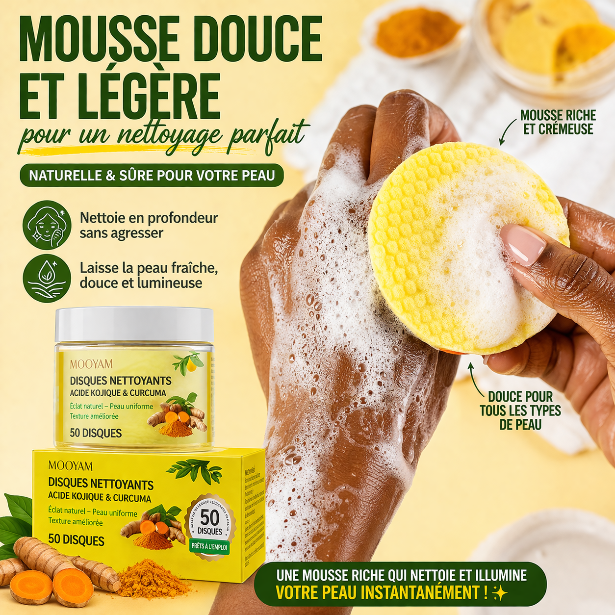 Disques Nettoyants Acide Kojique & Curcuma Peau Claire et Sans Taches dès les Premiers Jours
