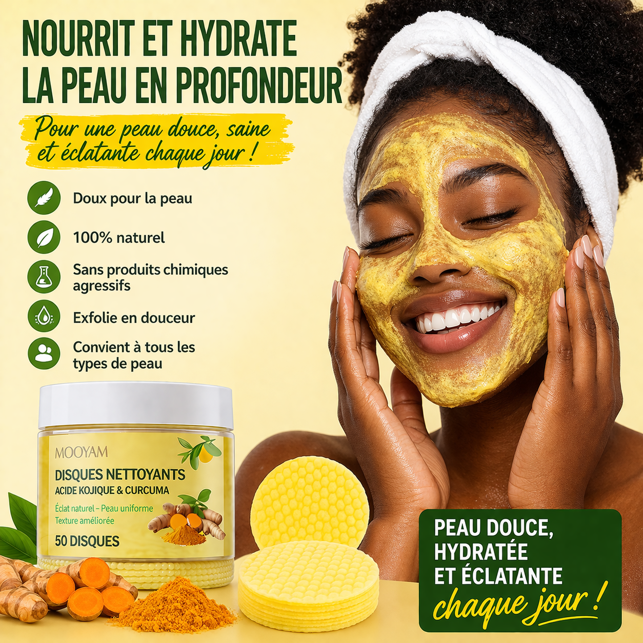 Disques Nettoyants Acide Kojique & Curcuma Peau Claire et Sans Taches dès les Premiers Jours